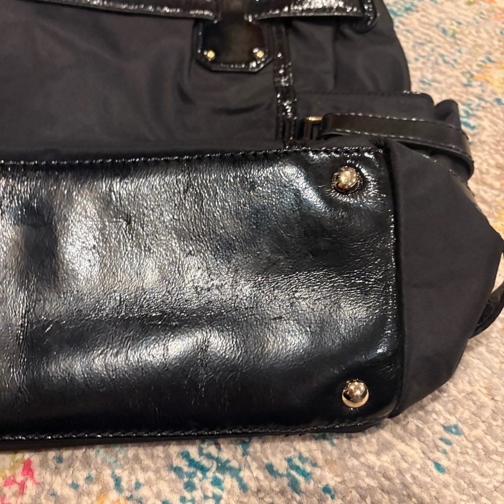 Michael Kors Gandervoort Black Vinyl Tote Leather Purse Carryall GUC Adjustable - Picture 12 of 13